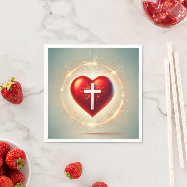 Vibrant Red Heart Christian Kor Decoupage Pappersservett (Insitu)