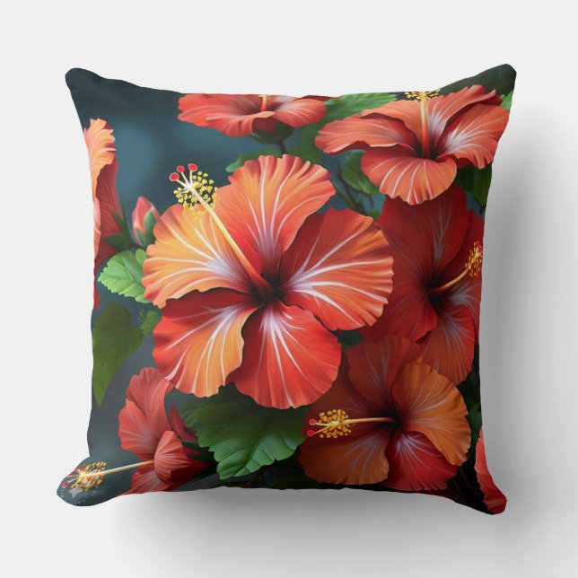Vibrant Red Hibiscus Flowers-76894 Kudde (Framsida)