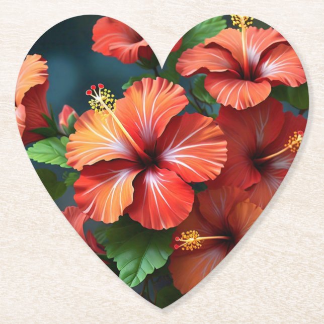 Vibrant Red Hibiscus Flowers-76894 Underlägg Papper (Framsida)