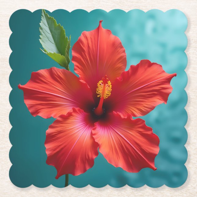 Vibrant Red Hibiscus i Fullt Glory Underlägg Papper (Framsida)