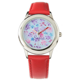 Vibrant Red Leather Personalized Kids' Watch Armbandsur