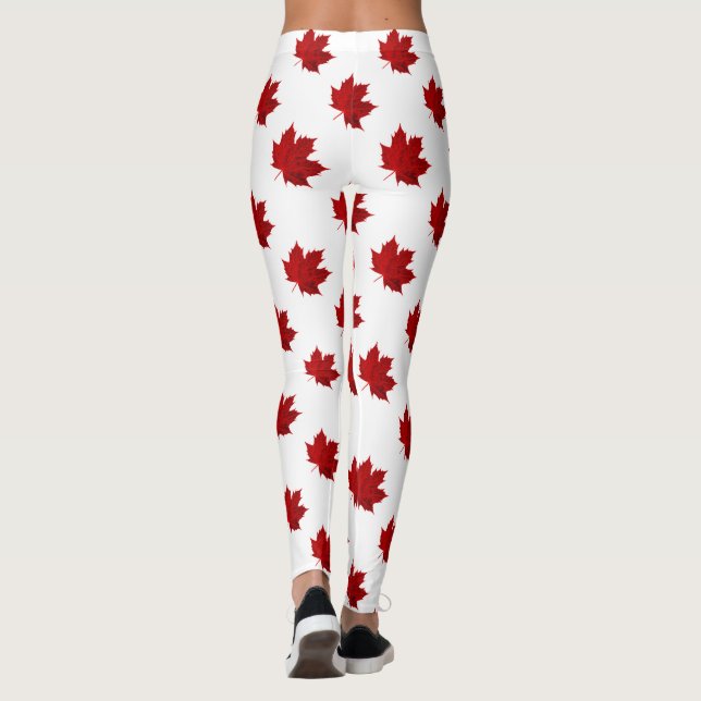 Vibrant Red Maple Löv Mönster Leggings (Baksida)