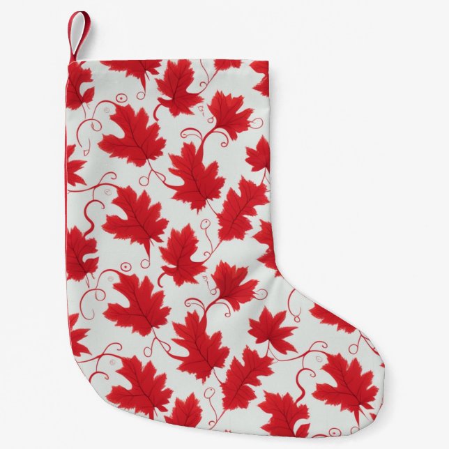 Vibrant Red Maple Löv Mönster Liten Julstrumpa (Framsidan)