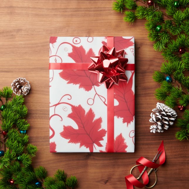 Vibrant Red Maple Löv Mönster Presentpapper (Julgåva)
