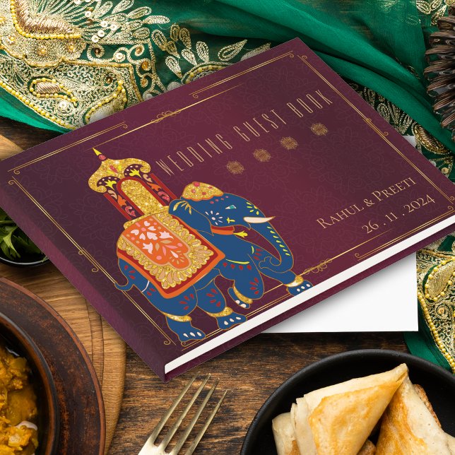 Vibrant Red och Guld Indian Bröllop Keepsaké Gästböcker (Vibrant Red and Gold Indian Wedding Keepsake Guest Book)
