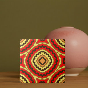 Vibrant Red Oriental Mosaic Geometric Mönster Kakelplatta