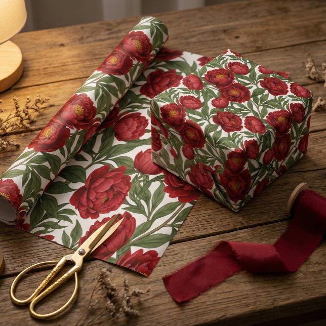 Vibrant Red Peony Collection Customizable Party  Presentpapper (Skapare uppladdad)