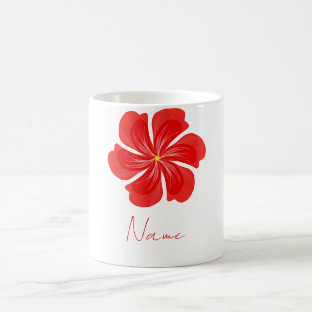 Vibrant Red Petal Bloom - Minimalist Floral Art Kaffemugg (Center)