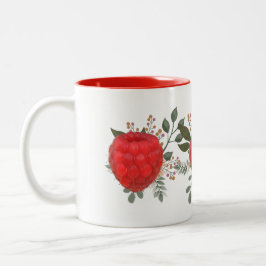 Vibrant Red Raspberry med Blommigt Löv Två-Tonad Mugg