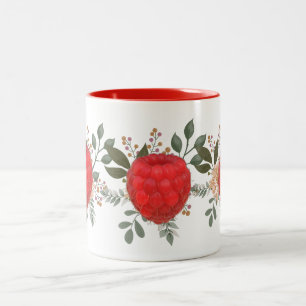 Vibrant Red Raspberry med Blommigt Löv Två-Tonad Mugg
