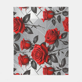 Vibrant Red Roses On A Metallic Silver Background Fleecefilt