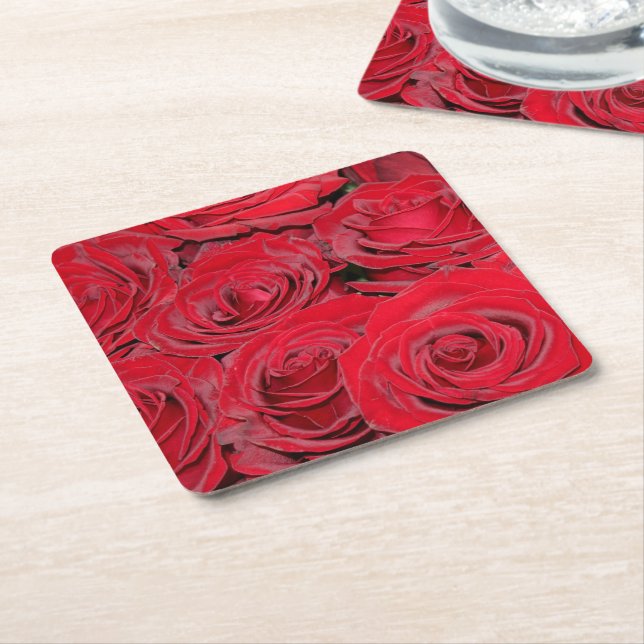 Vibrant Red Roses Underlägg Papper Kvadrat (Vinklad)