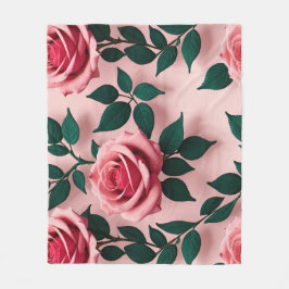 Vibrant Red Roses With Dark Green Leaves Fleecefilt