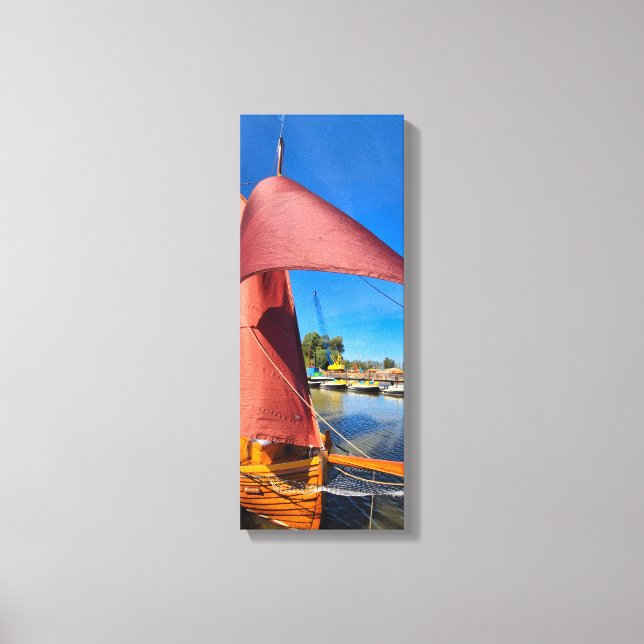 Vibrant Red Sails Sailboat Nautical Marina Canvastryck (Framsida)