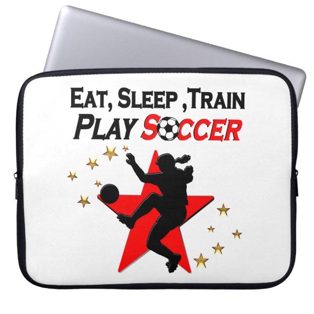 VIBRANT RED SOCCER PLAYER DESIGN LAPTOP SLEEVE (Framsidan)