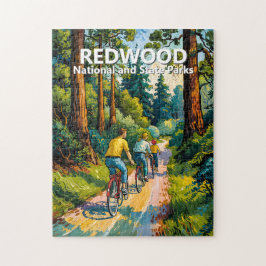 Vibrant Redwood Forest Family Bike Ride Custom Pussel