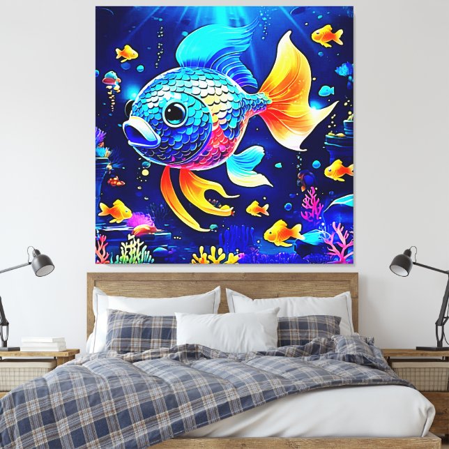 Vibrant Reef-fiskdesign Canvastryck (Insitu (sovrum))