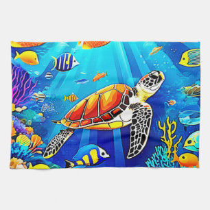 Vibrant Reef: Turtle's Underwater Realm Kökshandduk