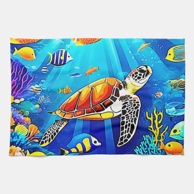 Vibrant Reef: Turtle's Underwater Realm Kökshandduk (Horisontell)