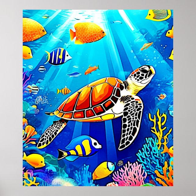 Vibrant Reef: Turtle's Underwater Realm Poster (Framsidan)
