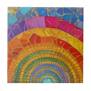 Vibrant Regnbåge Arch Colorful Mosaic Art Kakelplatta