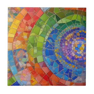 Vibrant regnbågscirkel Vortex Colorful Mosaic Art Kakelplatta