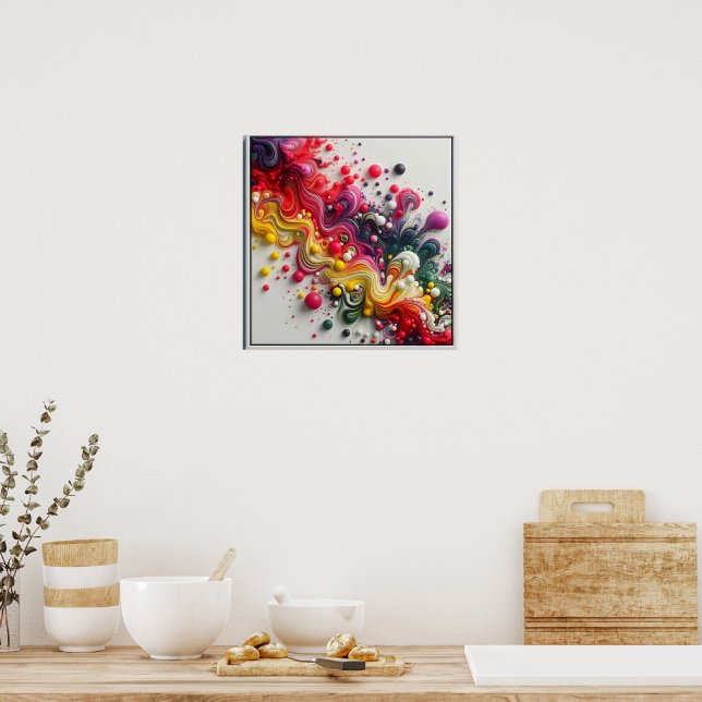 Vibrant rektangulär Abstrakt Akrylfluid Art Poster (Kök)