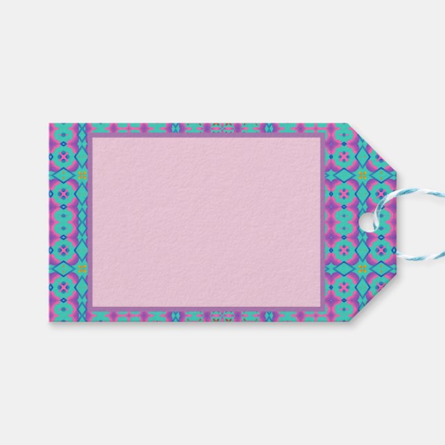 Vibrant rektangulär design för Rosa i blå bakgrund Presentetikett (Framsidan (Horisontell))