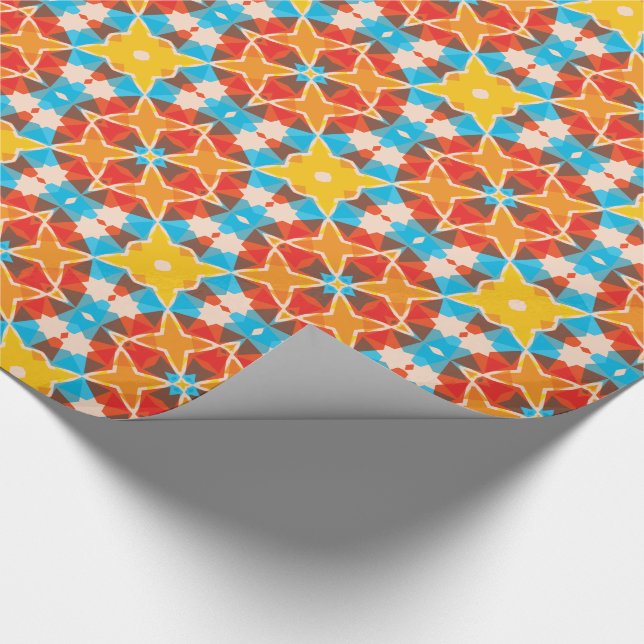 Vibrant Retro 3D Block Färg Kaleidoscope Mönster Presentpapper (Hörn)