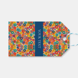 Vibrant Retro 60s Daisy Flower Power Pattern Presentetikett