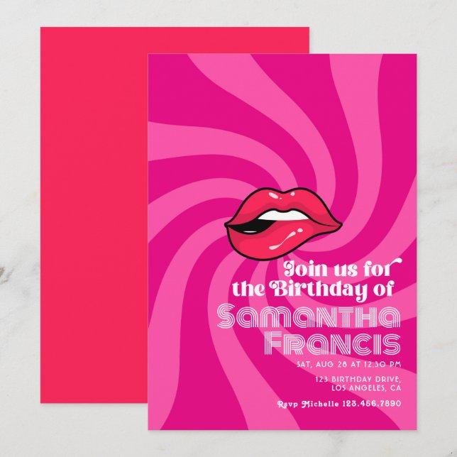 Vibrant Retro Birthday Celebration Tema Inbjudningar (Fram/baksida)