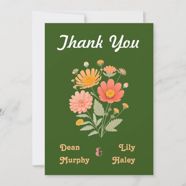 Vibrant Retro-Blommigt - ett enkelt tackkort Tack Kort (Framsida)