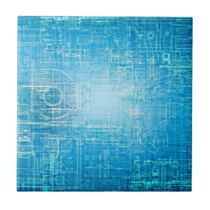 Vibrant Retro Blueprint Ceramic Tile Kakelplatta