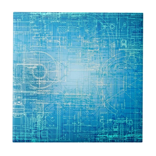 Vibrant Retro Blueprint Ceramic Tile Kakelplatta (Framsidan)