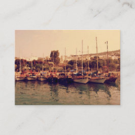 Vibrant retro coral sunset Bodrum harbor Visitkort