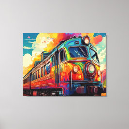 Vibrant Retro-Futurist Locomotive Steam Train Canvastryck
