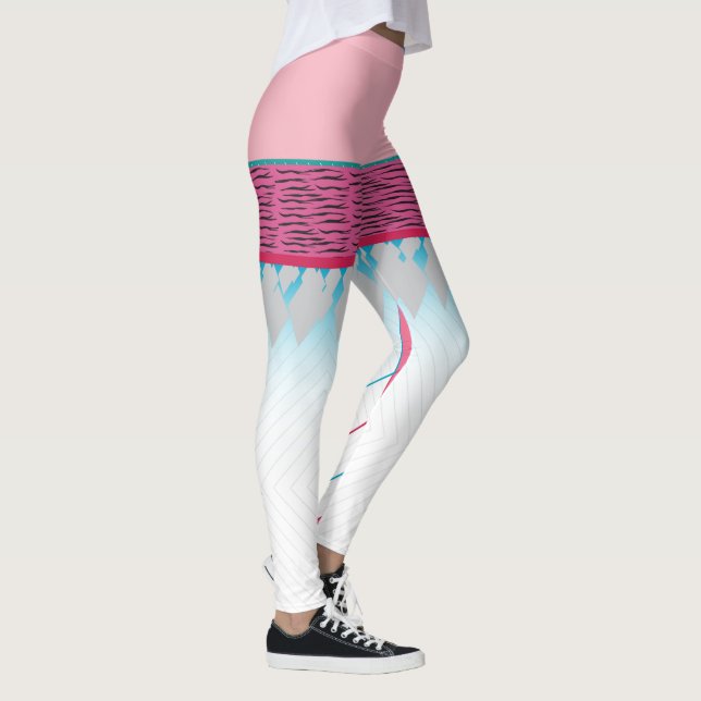 Vibrant retro Geometric Rosa och cyan Print Leggin Leggings (Höger)