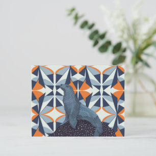 Vibrant Retro Geometric Sea Lejon i Sten Vykort