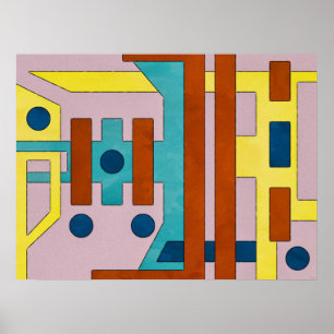 Vibrant Retro Industrial Geometric Abstrakt Poster