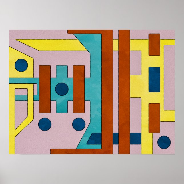 Vibrant Retro Industrial Geometric Abstrakt Poster (Framsidan)