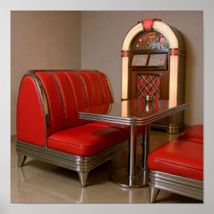 Vibrant Retro Middag Booth - Jukebox & Neon Ljus Poster