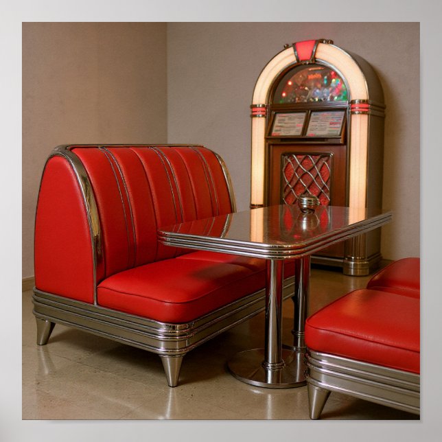 Vibrant Retro Middag Booth - Jukebox & Neon Ljus Poster (Framsidan)