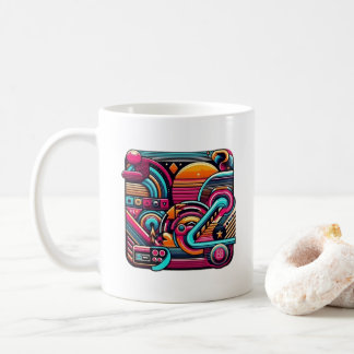 ’Vibrant Retro Neon Geometric’ Kaffemugg