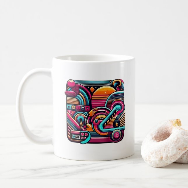 ’Vibrant Retro Neon Geometric’ Kaffemugg (Med munk)