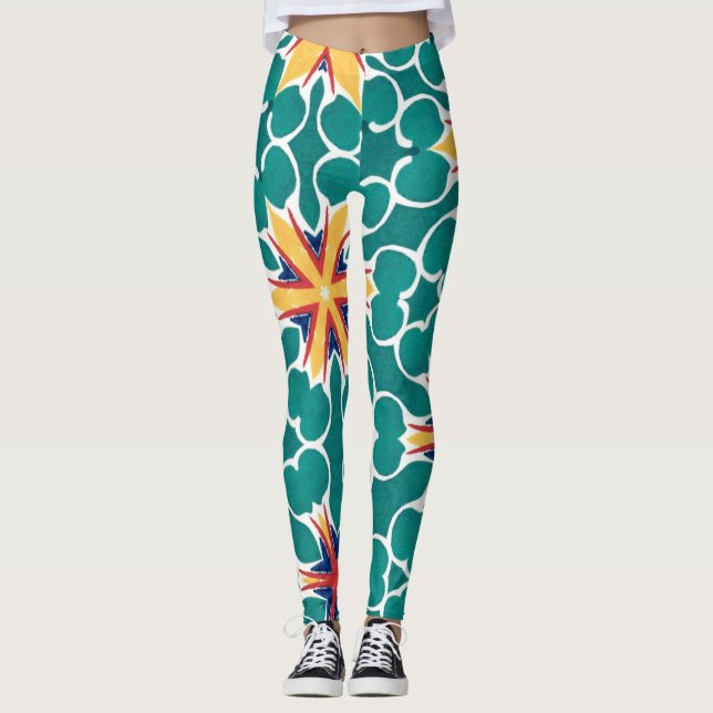 Vibrant Retro Starburst Geometric Pattern Leggings (Framsida)