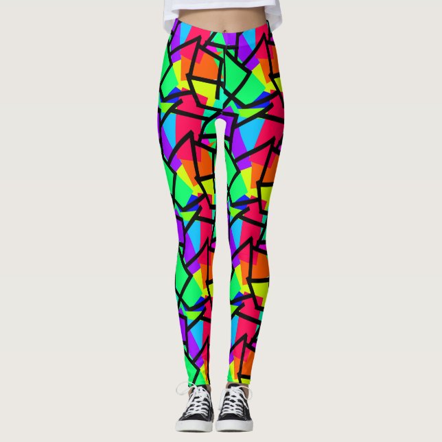 Vibrant Retro Stil Geometric 80s Memphis design Leggings (Framsida)