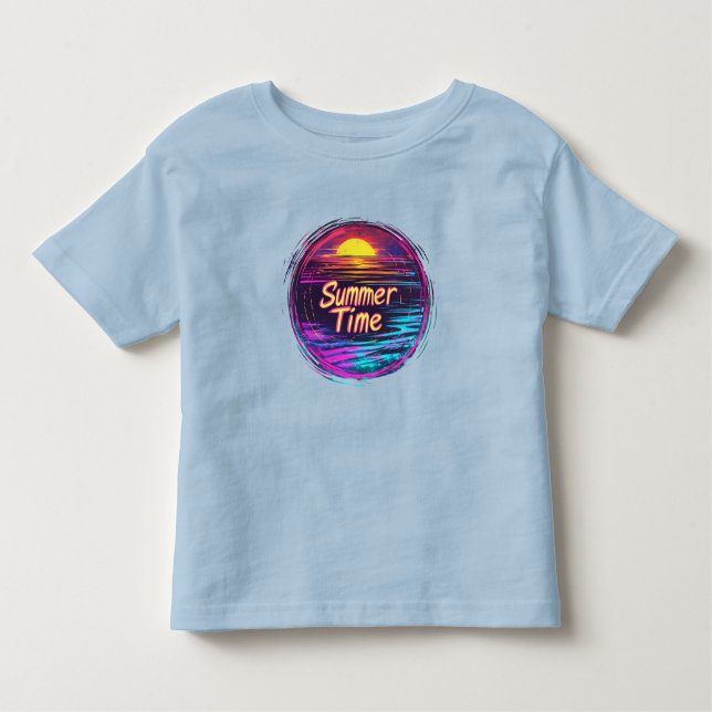 Vibrant Retro "Summer Time" Sunset T-Shirt (Framsida)