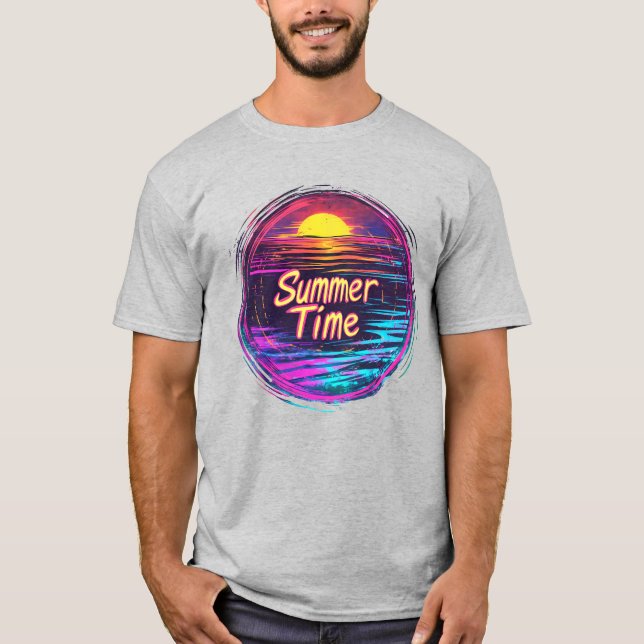 Vibrant Retro “Summer Time” Sunset T-Shirt (Framsida)