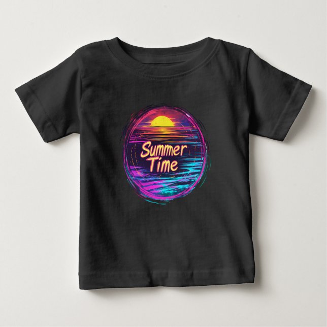 Vibrant Retro "Summer Time" Sunset T-Shirt (Framsida)