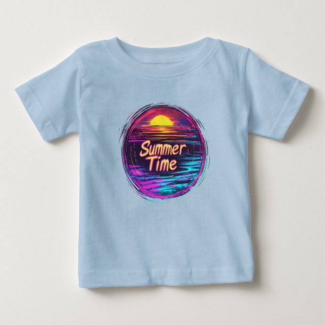 Vibrant Retro "Summer Time" Sunset T-Shirt (Framsida)